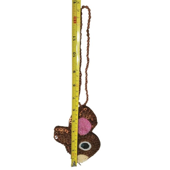 Rare Sanrio Deery-Lou Coin Purse Sequin Beaded Wrist Strap Brown Reindeer Pouch - Picture 13 of 14